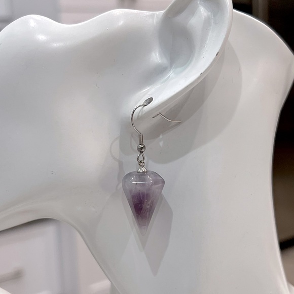 Amethyst Hexagonal Silver Drop Earring - Picture 6 of 7